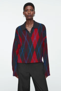 COS ARGYLE WOOL POLO SWEATER-Women Sweaters & Cardigans