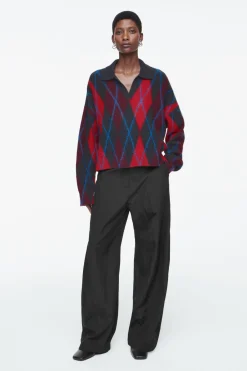 COS ARGYLE WOOL POLO SWEATER-Women Sweaters & Cardigans