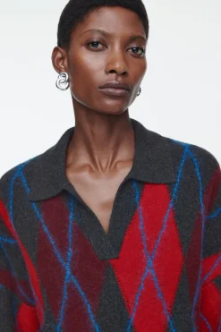 COS ARGYLE WOOL POLO SWEATER-Women Sweaters & Cardigans
