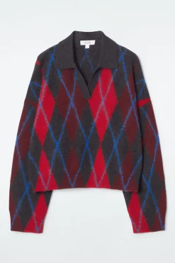 COS ARGYLE WOOL POLO SWEATER-Women Sweaters & Cardigans