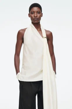 COS ASYMMETRIC BROOCH-DETAIL BLOUSE-Women Shirts & Blouses | Tops