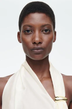 COS ASYMMETRIC BROOCH-DETAIL BLOUSE-Women Shirts & Blouses | Tops