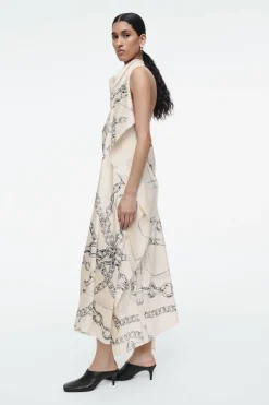COS ASYMMETRIC CHAIN-PRINT MIDI DRESS-Women Dresses & Jumpsuits