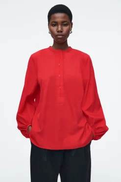 COS BALLOON-SLEEVE SILK BLOUSE-Women Shirts & Blouses | Tops
