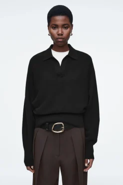 COS BATWING-SLEEVE WOOL POLO SWEATER-Women Sweaters & Cardigans