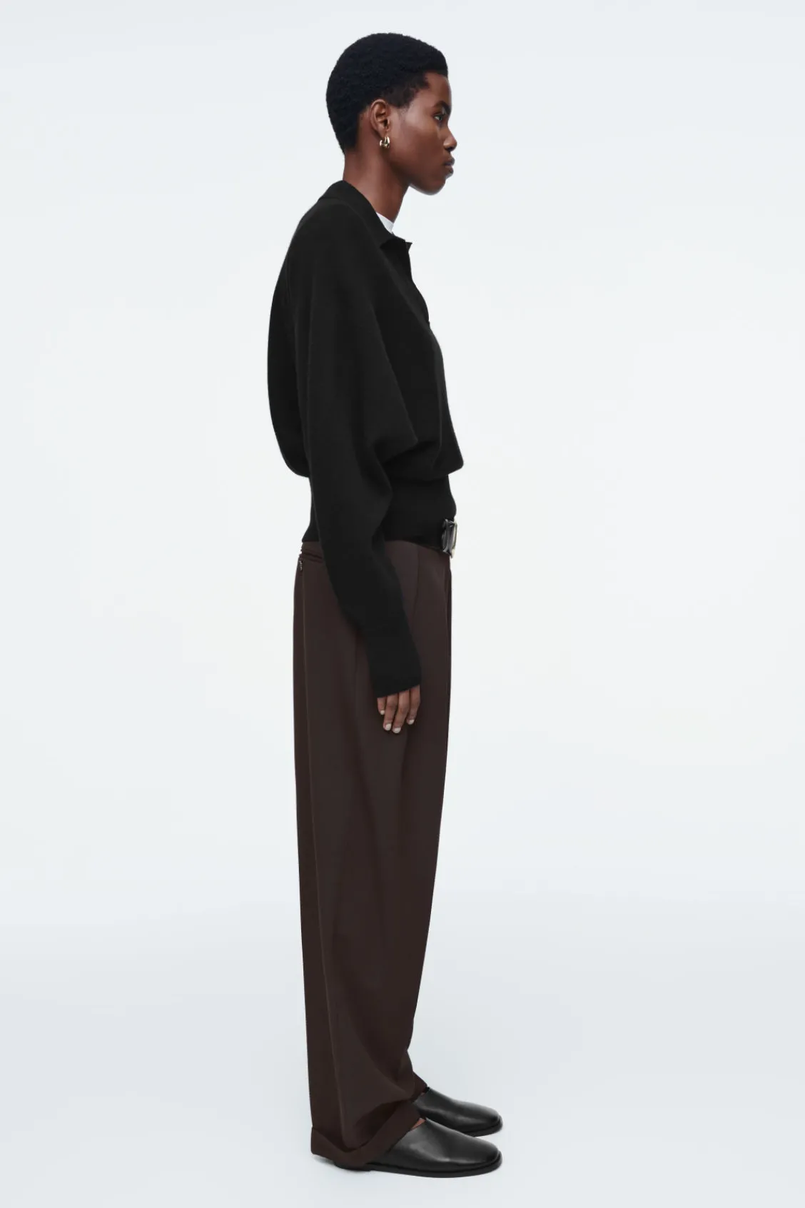 COS BATWING-SLEEVE WOOL POLO SWEATER-Women Sweaters & Cardigans