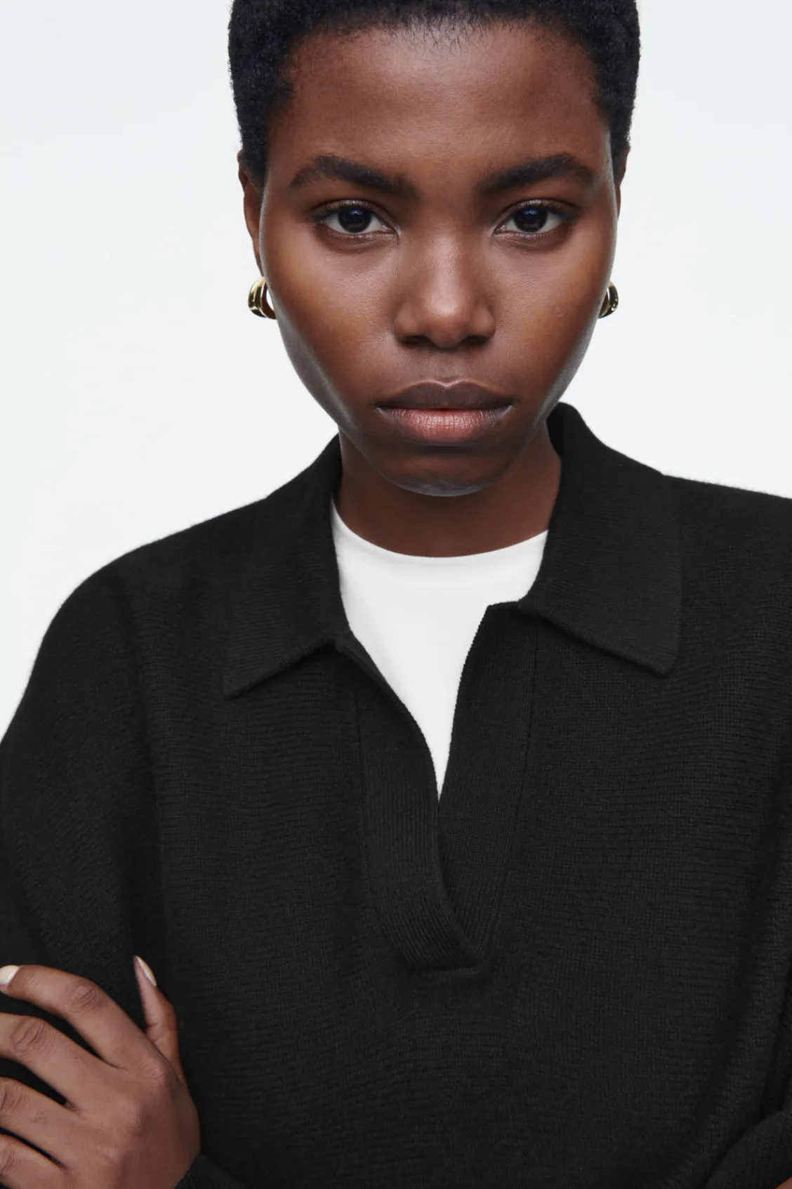 COS BATWING-SLEEVE WOOL POLO SWEATER-Women Sweaters & Cardigans