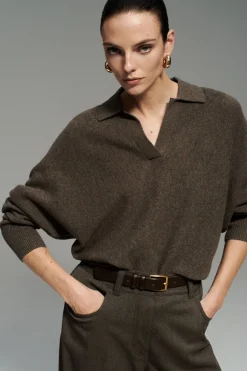 COS BATWING-SLEEVE WOOL POLO SWEATER-Women Sweaters & Cardigans