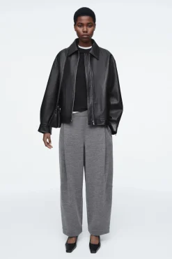 COS BOILED-WOOL BARREL-LEG PANTS-Women Pants