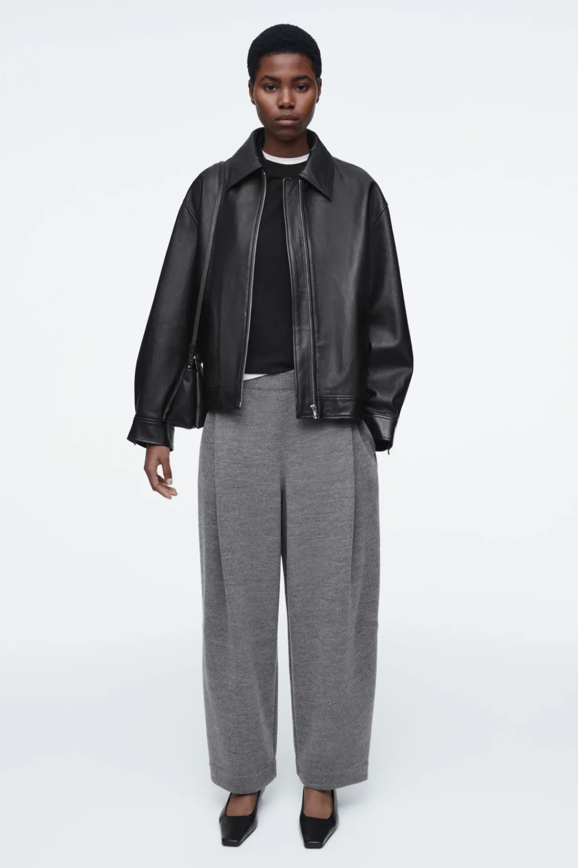 COS BOILED-WOOL BARREL-LEG PANTS-Women Pants