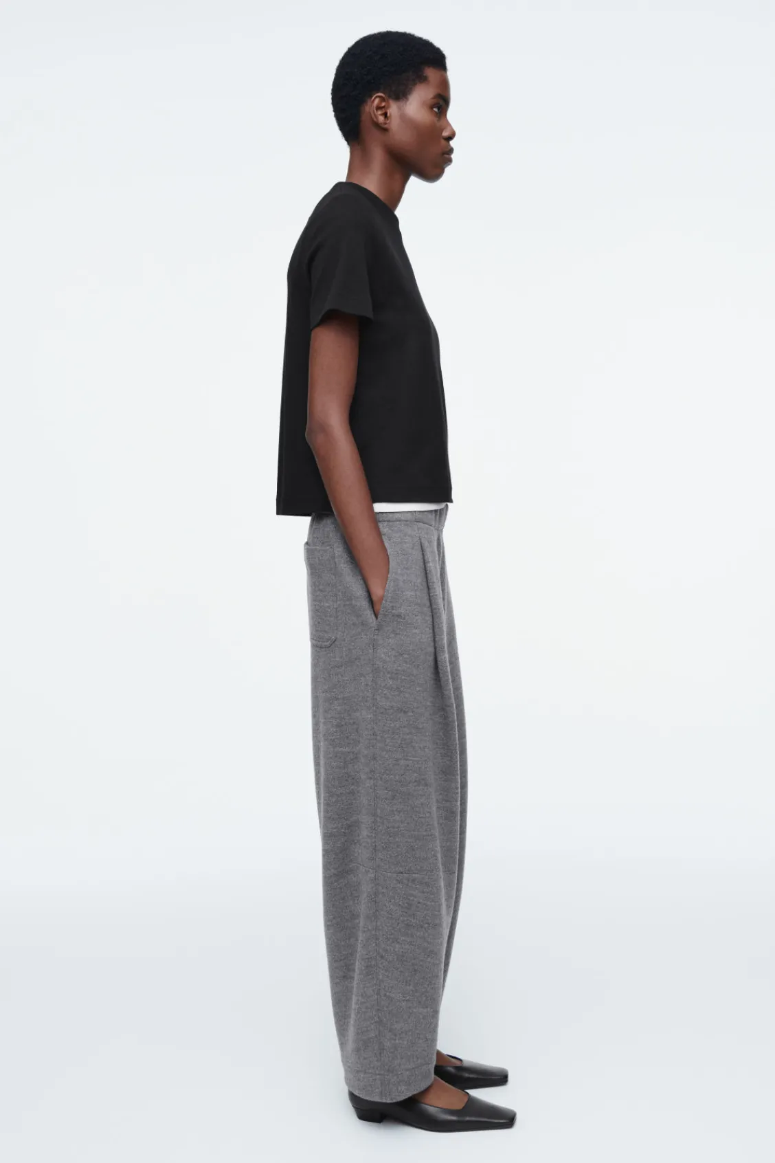 COS BOILED-WOOL BARREL-LEG PANTS-Women Pants