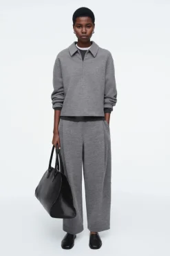 COS BOILED-WOOL BARREL-LEG PANTS-Women Pants