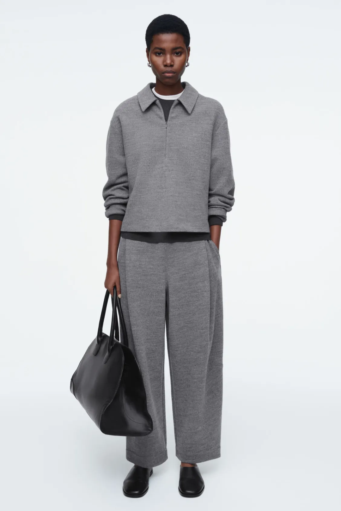 COS BOILED-WOOL BARREL-LEG PANTS-Women Pants