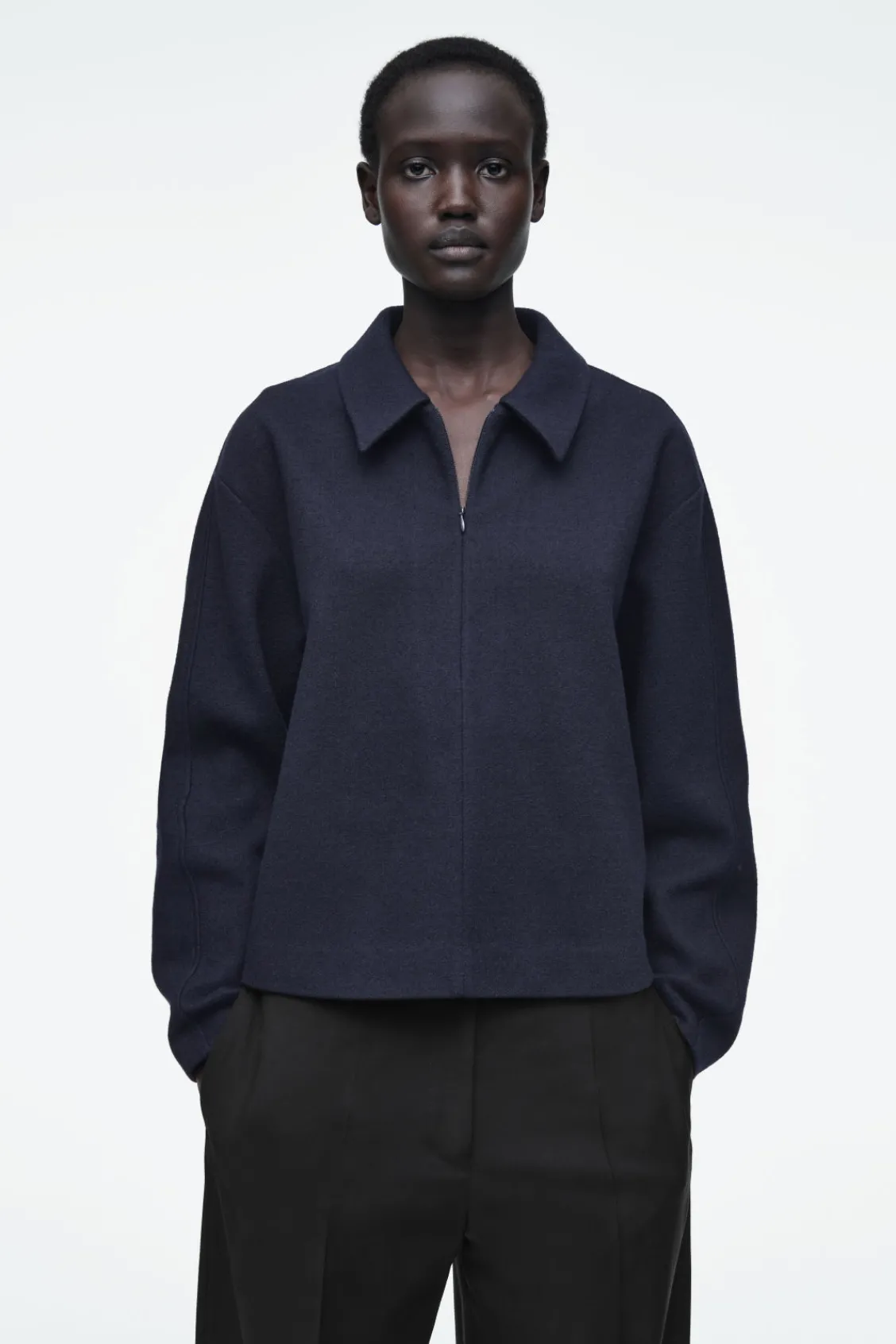 COS BOILED-WOOL ZIP-UP CARDIGAN-Women Sweaters & Cardigans
