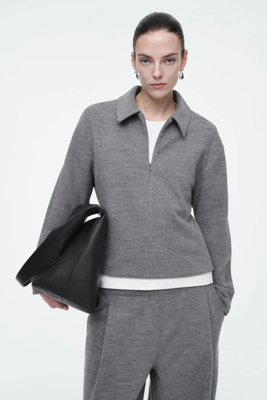 COS BOILED-WOOL ZIP-UP CARDIGAN-Women Sweaters & Cardigans