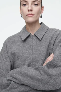 COS BOILED-WOOL ZIP-UP CARDIGAN-Women Sweaters & Cardigans