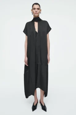 COS BOW-DETAIL ASYMMETRIC MIDI DRESS-Women Dresses & Jumpsuits
