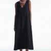 COS BOW-DETAIL LINEN MIDI DRESS-Women Dresses & Jumpsuits