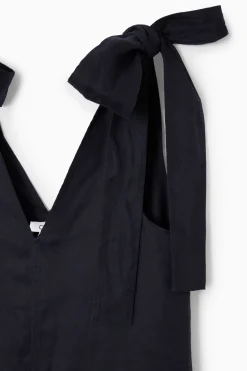 COS BOW-DETAIL LINEN MIDI DRESS-Women Dresses & Jumpsuits