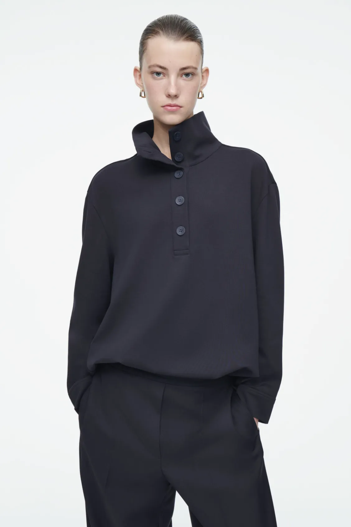 COS BUTTONED FUNNEL-NECK TOP-Women Shirts & Blouses | Tops