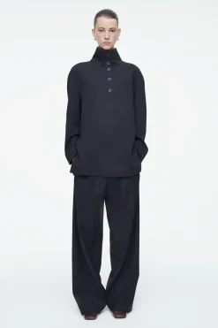 COS BUTTONED FUNNEL-NECK TOP-Women Shirts & Blouses | Tops