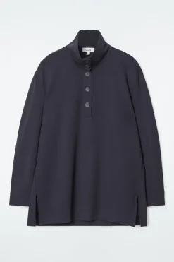 COS BUTTONED FUNNEL-NECK TOP-Women Shirts & Blouses | Tops