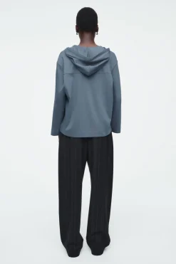 COS BUTTONED LIGHTWEIGHT JERSEY HOODIE-Women Tops