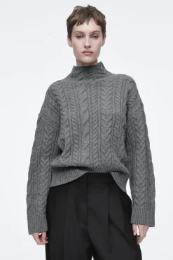 COS CABLE-KNIT WOOL FUNNEL-NECK SWEATER-Women Sweaters & Cardigans