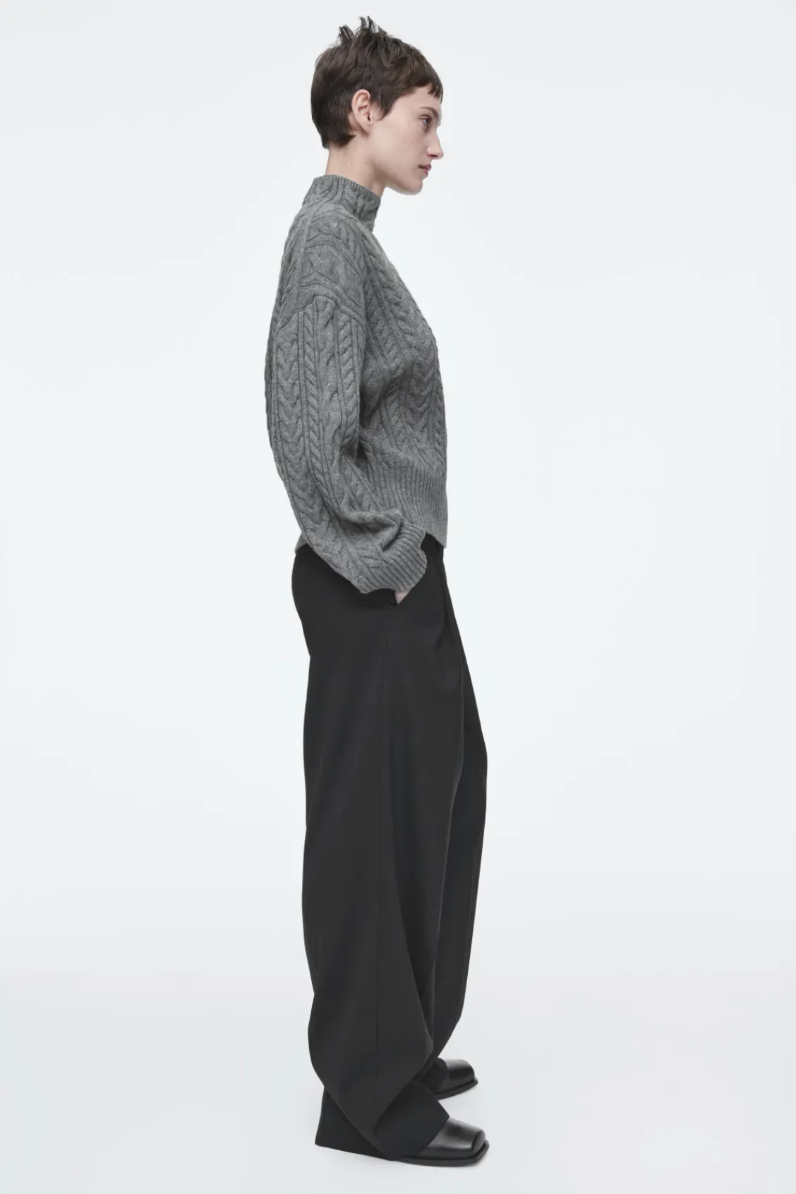 COS CABLE-KNIT WOOL FUNNEL-NECK SWEATER-Women Sweaters & Cardigans