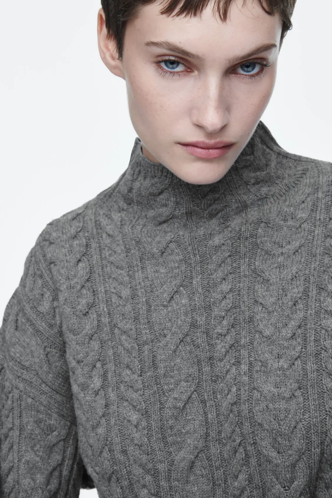 COS CABLE-KNIT WOOL FUNNEL-NECK SWEATER-Women Sweaters & Cardigans