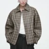 COS CHECKED WOVEN LEATHER JACKET-Women Coats & Jackets