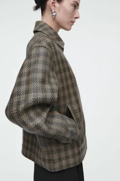 COS CHECKED WOVEN LEATHER JACKET-Women Coats & Jackets