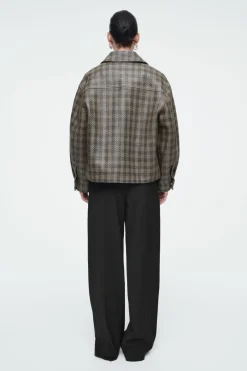 COS CHECKED WOVEN LEATHER JACKET-Women Coats & Jackets