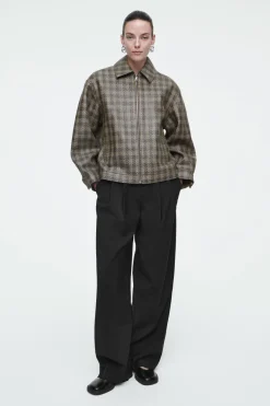 COS CHECKED WOVEN LEATHER JACKET-Women Coats & Jackets