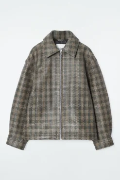 COS CHECKED WOVEN LEATHER JACKET-Women Coats & Jackets