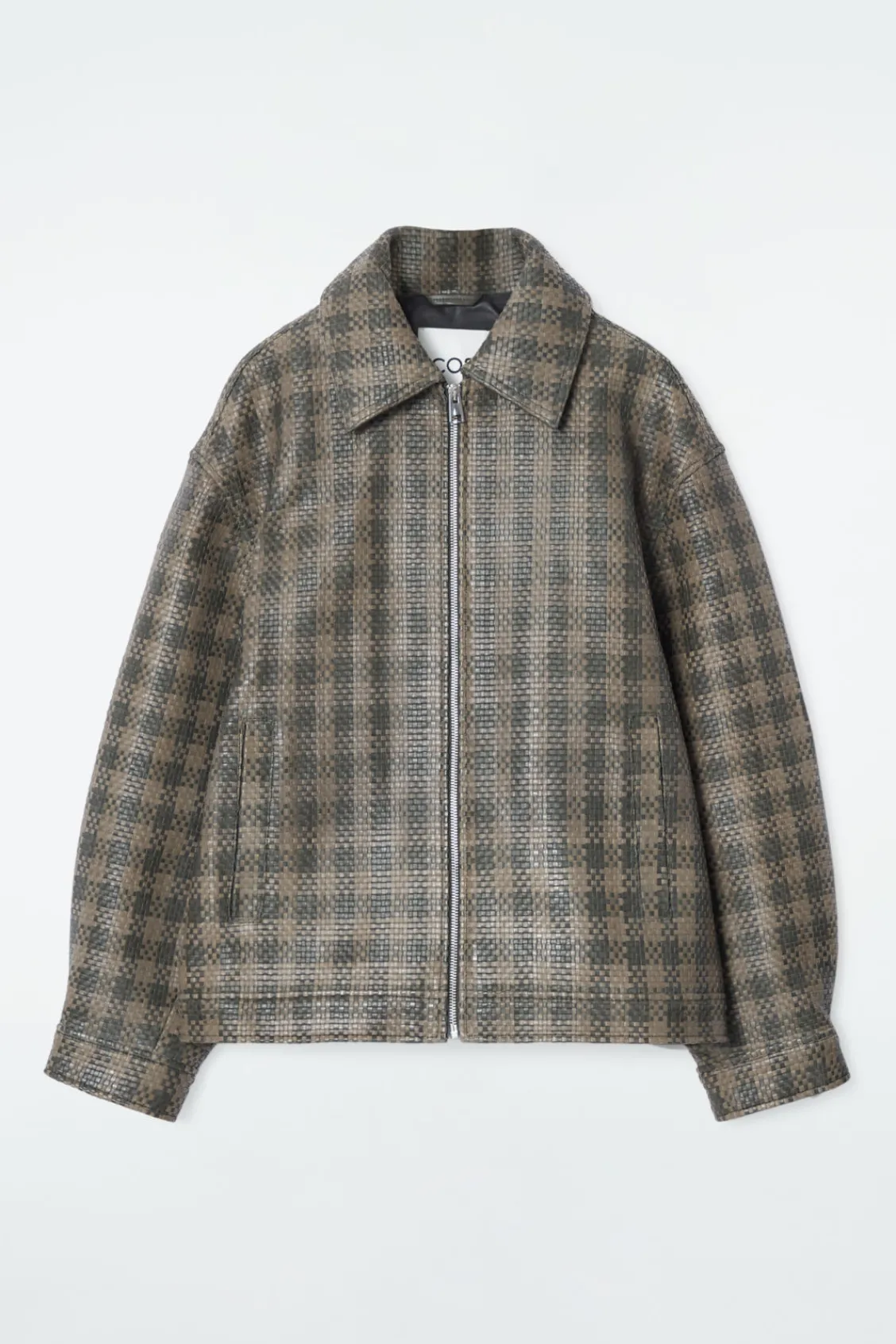 COS CHECKED WOVEN LEATHER JACKET-Women Coats & Jackets