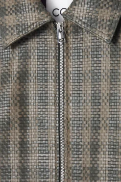 COS CHECKED WOVEN LEATHER JACKET-Women Coats & Jackets