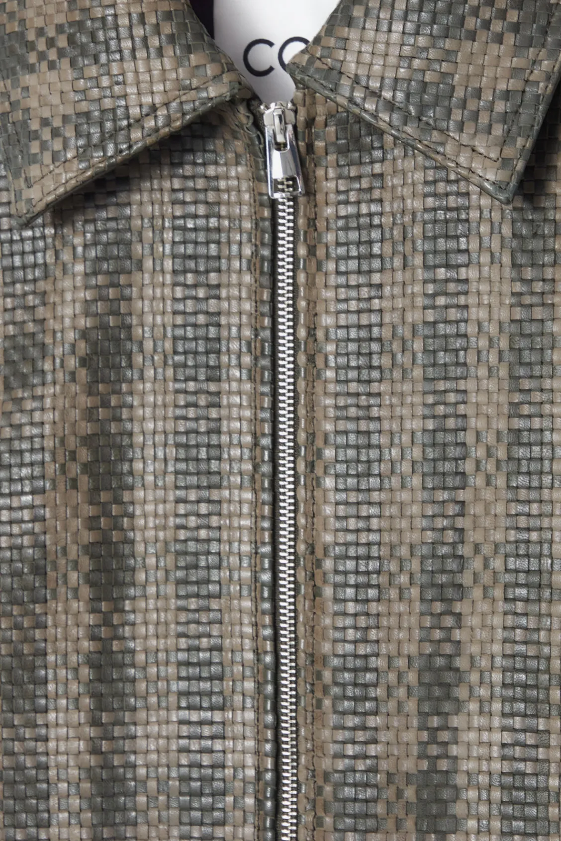 COS CHECKED WOVEN LEATHER JACKET-Women Coats & Jackets