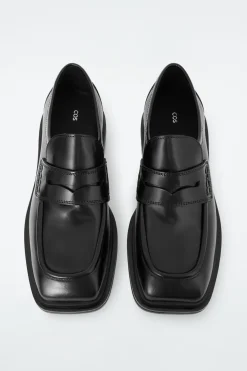 COS CHUNKY SQUARE-TOE LEATHER LOAFERS-Women Shoes