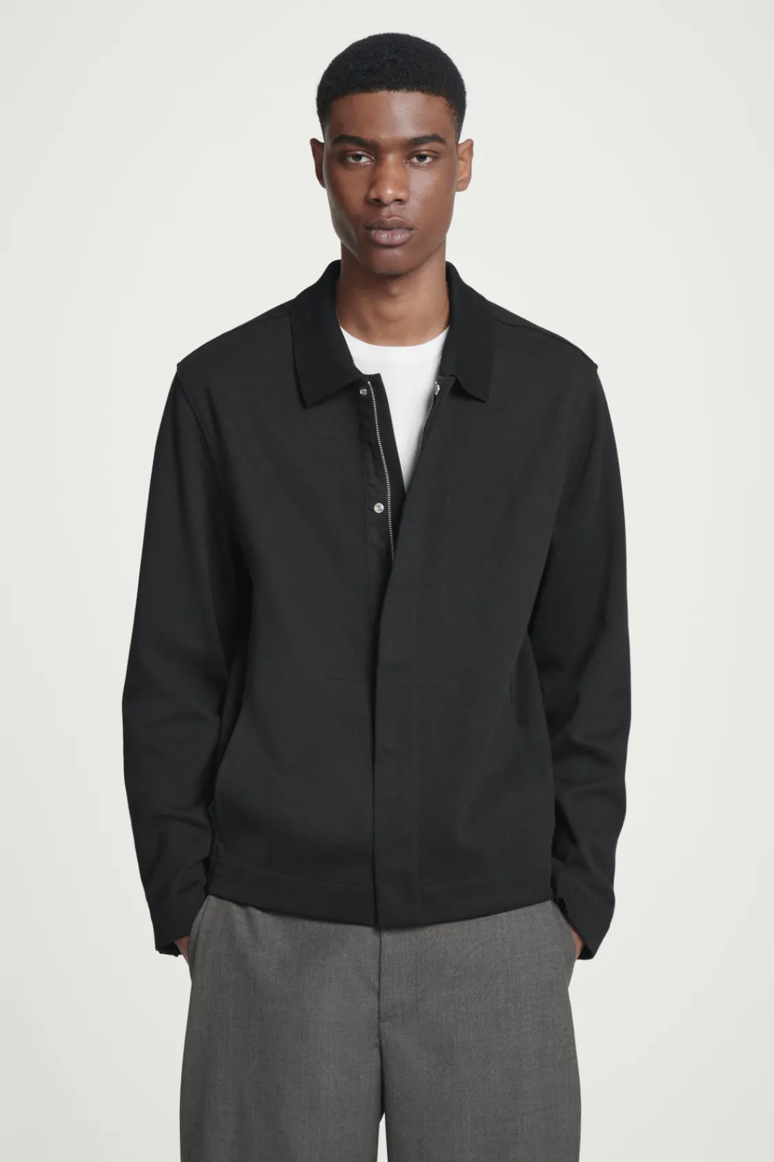 COS COLLARED COTTON-JERSEY JACKET- Shirts | Coats & Jackets