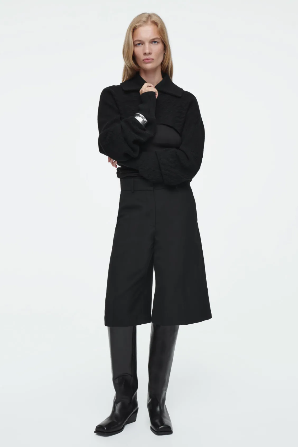 COS COLLARED CROPPED KNITTED SWEATER-Women Capes & Hybrids | Tops