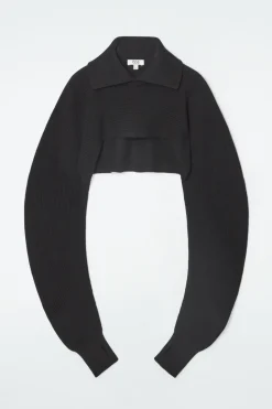 COS COLLARED CROPPED KNITTED SWEATER-Women Capes & Hybrids | Tops