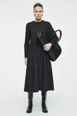 COS CONTRAST-PANEL LONG-SLEEVED MIDI DRESS-Women Dresses & Jumpsuits