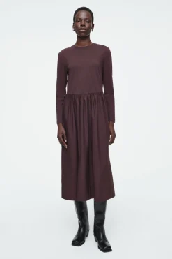 COS CONTRAST-PANEL LONG-SLEEVED MIDI DRESS-Women Dresses & Jumpsuits