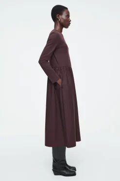 COS CONTRAST-PANEL LONG-SLEEVED MIDI DRESS-Women Dresses & Jumpsuits