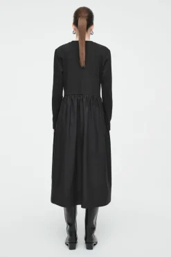 COS CONTRAST-PANEL LONG-SLEEVED MIDI DRESS-Women Dresses & Jumpsuits