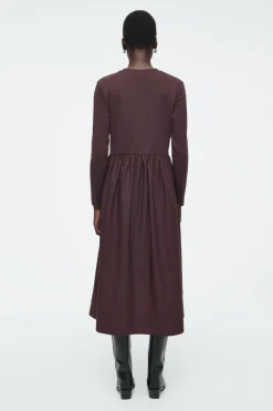 COS CONTRAST-PANEL LONG-SLEEVED MIDI DRESS-Women Dresses & Jumpsuits