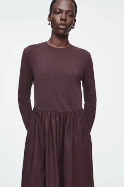 COS CONTRAST-PANEL LONG-SLEEVED MIDI DRESS-Women Dresses & Jumpsuits