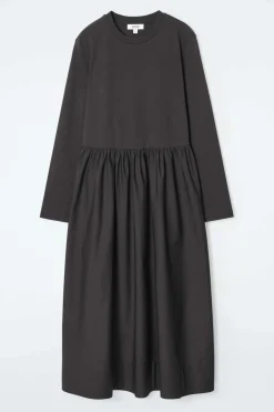 COS CONTRAST-PANEL LONG-SLEEVED MIDI DRESS-Women Dresses & Jumpsuits