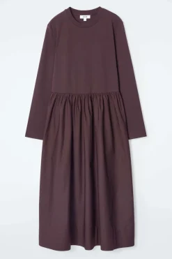 COS CONTRAST-PANEL LONG-SLEEVED MIDI DRESS-Women Dresses & Jumpsuits